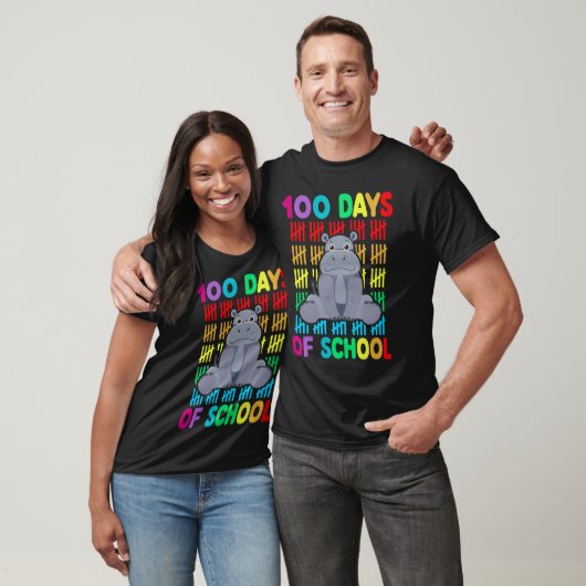 100th Day Of School Animal Hippo  Happy 100th Day  T-shirt (Unisex)