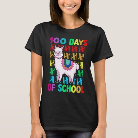 100th Day Of School Animal llama Lover Happy 100th T-shirt (Voorkant)