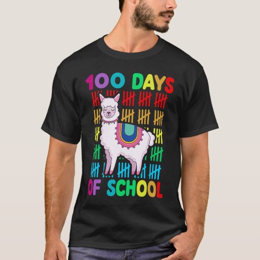 100th Day Of School Animal llama Lover Happy 100th T-shirt (Voorkant)