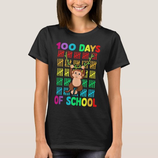 100th Day Of School Animal Monkey  Happy 100th Day T-shirt (Voorkant)