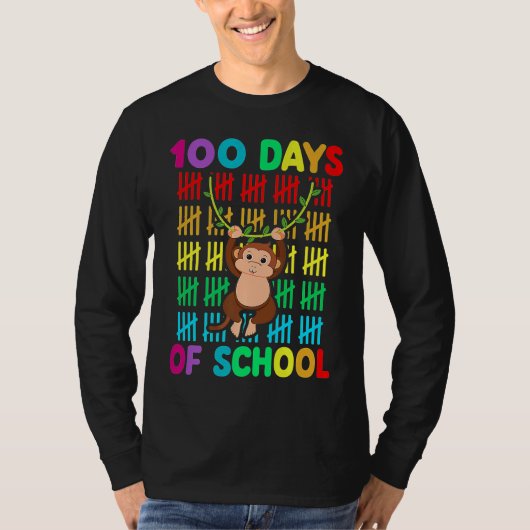 100th Day Of School Animal Monkey  Happy 100th Day T-shirt (Voorkant)
