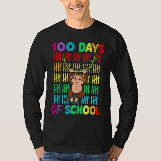 100th Day Of School Animal Monkey  Happy 100th Day T-shirt (Voorkant)