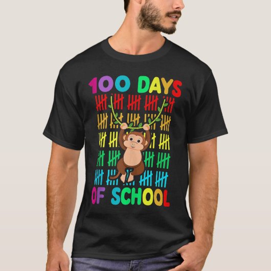 100th Day Of School Animal Monkey  Happy 100th Day T-shirt (Voorkant)