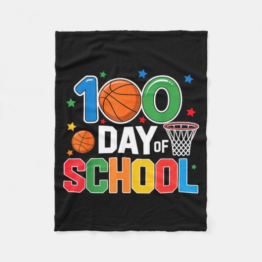100th Day Of School Basketball - Kids 100 Days Of  Fleece Deken (Voorkant)