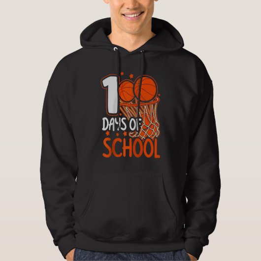 100th Day of School Basketball Kids 100 Days Of Sc Hoodie (Voorkant)