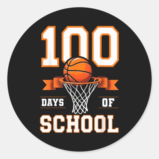 100th Day Of School Basketball Kids 100 Days Of Sc Ronde Sticker (Voorkant)
