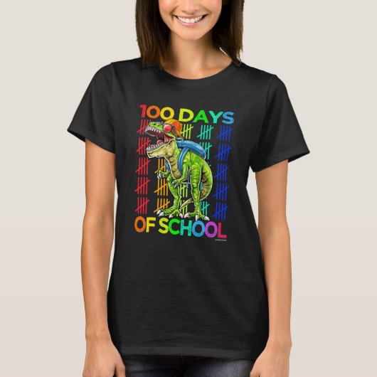 100th Day of School Boys Kids Happy 100 Days Dinos T-shirt (Voorkant)