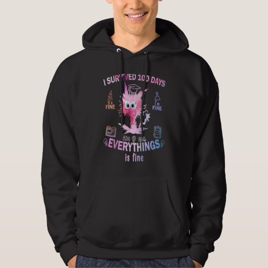 100th Day of School Cat Tie Dye I'm fine everythin Hoodie (Voorkant)