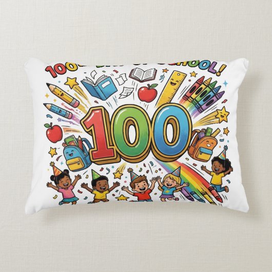 100th Day of School Colorful Celebration Design –  Accent Kussen (Voorkant)