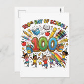 100th Day of School Colorful Celebration Design – Briefkaart (Voorkant / Achterkant)