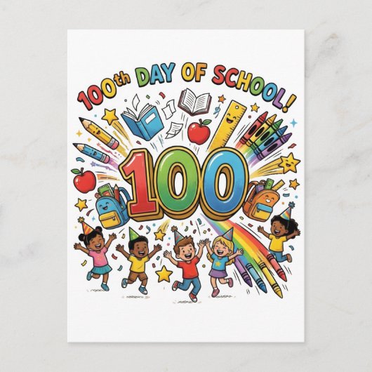 100th Day of School Colorful Celebration Design – Briefkaart (Voorkant)
