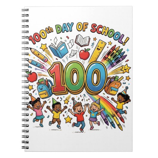 100th Day of School Colorful Celebration Design –  Notitieboek (Voorkant)