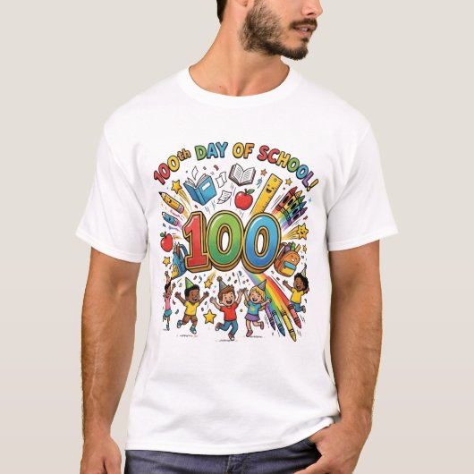 100th Day of School Colorful Celebration Design –  T-shirt (Voorkant)