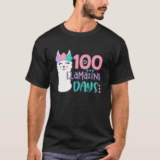 100th Day Of School Colourful Llama Happy 100 Llam T-shirt