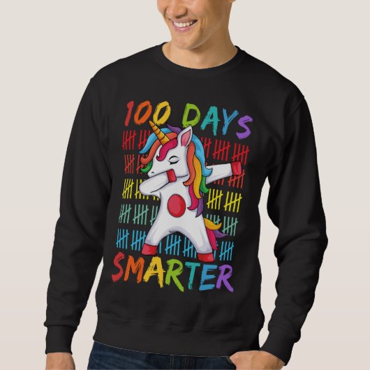 100th Day of School Dabbing Unicorn 100 Days Smart Trui (Voorkant)