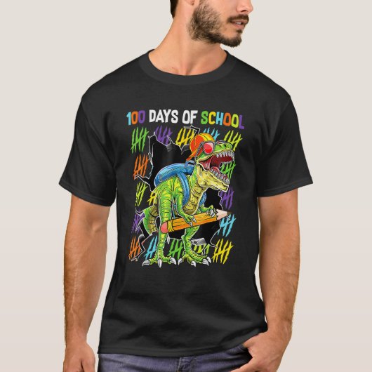 100th Day Of School Dinosaur Rex Dino   Boys Kids T-shirt (Voorkant)