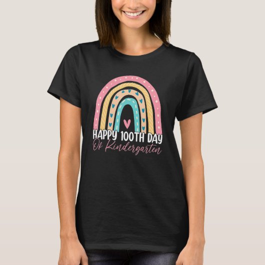 100th Day Of School Kindergarten Teacher Rainbow T T-shirt (Voorkant)