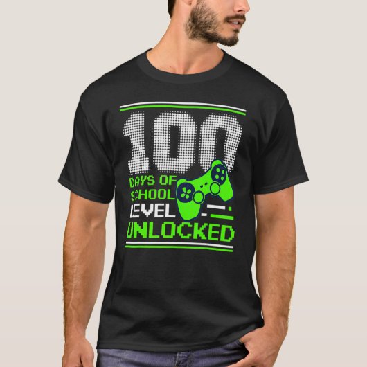 100th Day Of School Level Unlocked Kids Gamer Stud T-shirt (Voorkant)