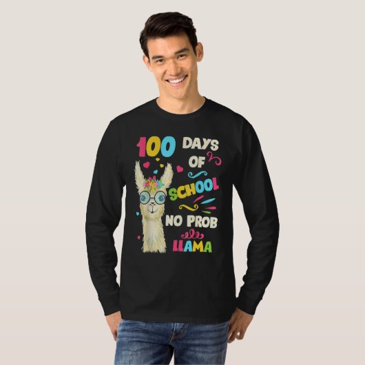 100th Day Of School No Prob Lama 100 Days Smarter T-shirt (Voorkant volledig)