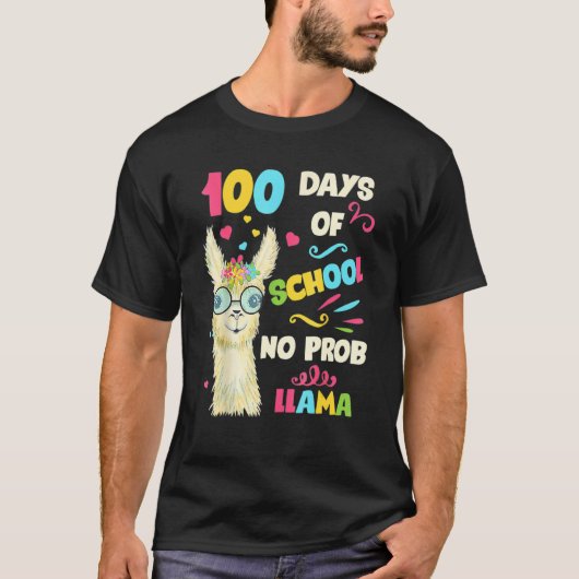 100th Day Of School No Prob Lama 100 Days Smarter  T-shirt (Voorkant)