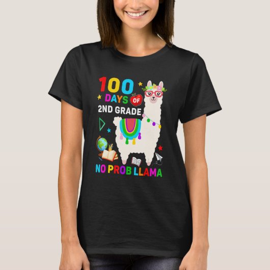 100th Day of School No Prob Llama 100 Days Of 2nd  T-shirt (Voorkant)