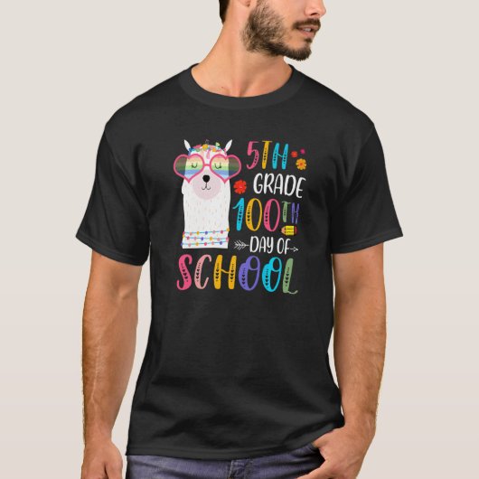 100th day of School No Prob Llama 100 Days Of 5th  T-shirt (Voorkant)