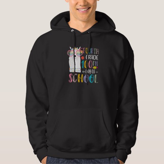 100th day of School No Prob Llama 100 Days Of Four Hoodie (Voorkant)