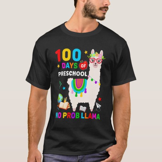 100th Day of School No Prob Llama 100 Days Of Pres T-shirt (Voorkant)