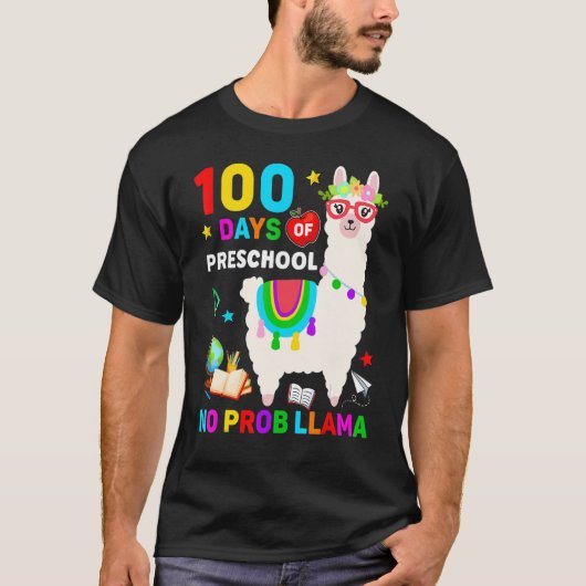 100th Day Of School No Prob Llama 100 Days Of Pres T-shirt (Voorkant)