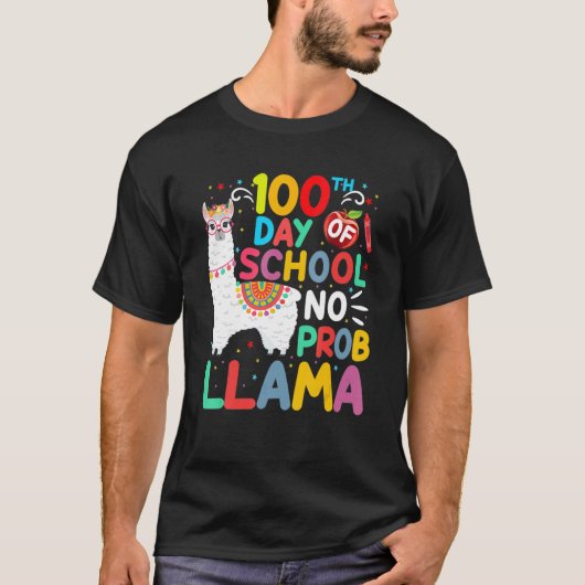 100th Day Of School No Probllama Llama 100 Days Of T-shirt (Voorkant)