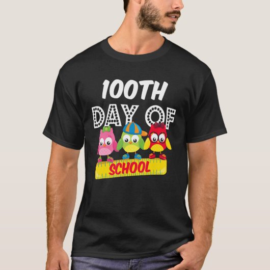100th Day Of School Owl Cute 100 Days Student Teac T-shirt (Voorkant)