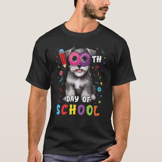 100th Day Of School Schnauzer Dog Donut 100 Days S T-shirt (Voorkant)
