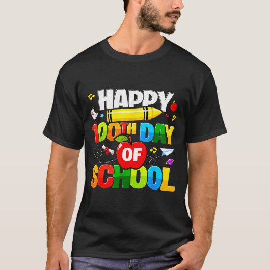 100th Day Of School Shirt For Teachers Kids Happy  (Voorkant)