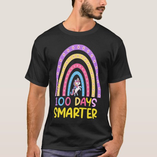 100th Day of School Teacher 100 Days Smarter Rainb T-shirt (Voorkant)