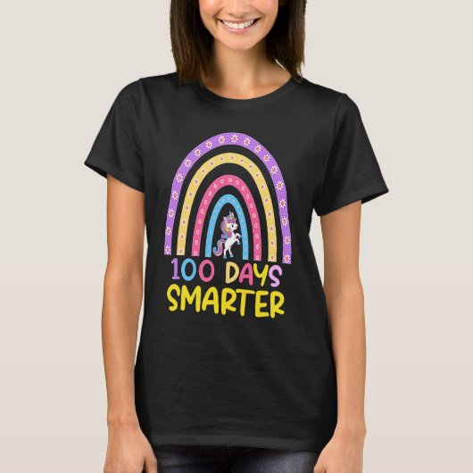 100th Day of School Teacher 100 Days Smarter Rainb T-shirt (Voorkant)