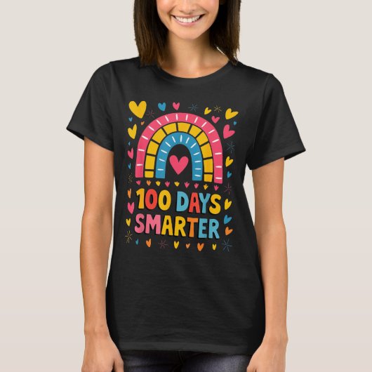 100th Day Of School Teacher 100 Days Smarter Rainb T-shirt (Voorkant)