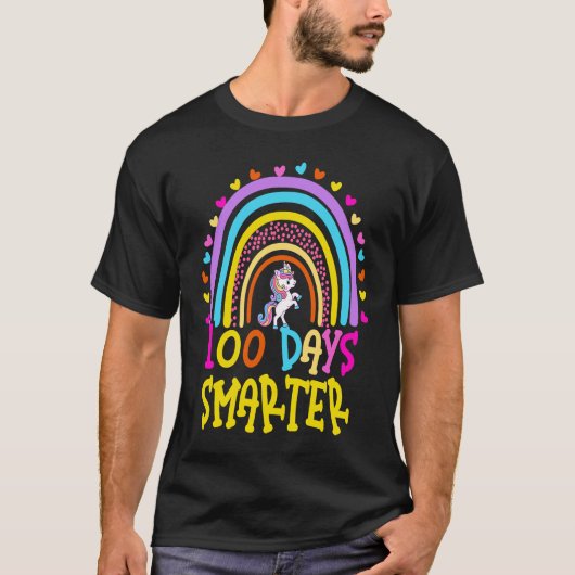 100th Day of School Teacher 100 Days Smarter Rainb T-shirt (Voorkant)