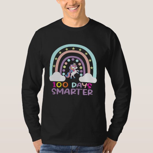 100th Day of School Teacher 100 Days Smarter Rainb T-shirt (Voorkant)