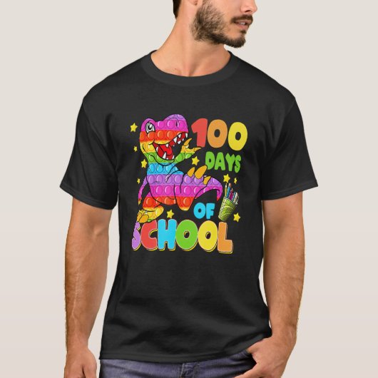 100th Day of School Teachers 100 Days Dino Pop Pin T-shirt (Voorkant)
