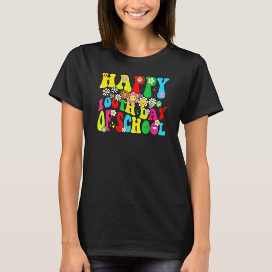 100th Day Of School Teachers Retro Groovy Happy 10 T-shirt (Voorkant)