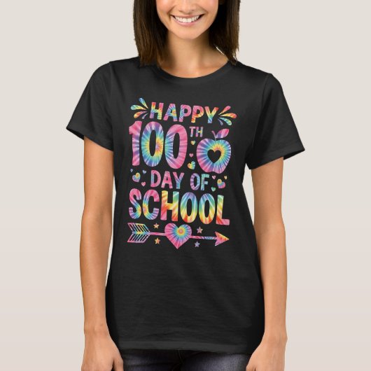 100th Day of School Tie Dye Rainbow Happy 100 Days T-shirt (Voorkant)