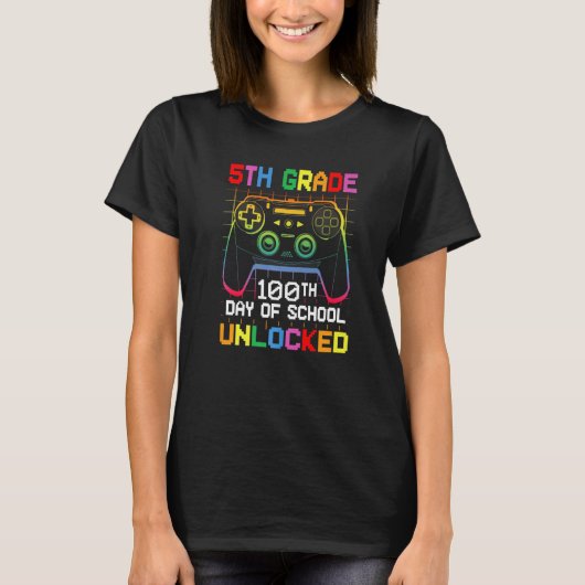 100th day Of School Unlocked 5th Grade Gamer Video T-shirt (Voorkant)