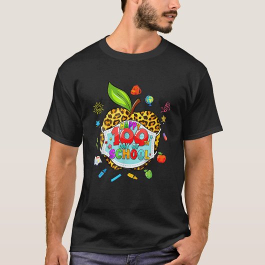 100Th Day Of School Virtual Apple Leopard Mask Tea T-shirt (Voorkant)