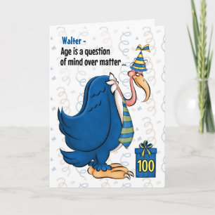 100th Funny Birthday Blue Buzzard in a Stropdas Kaart