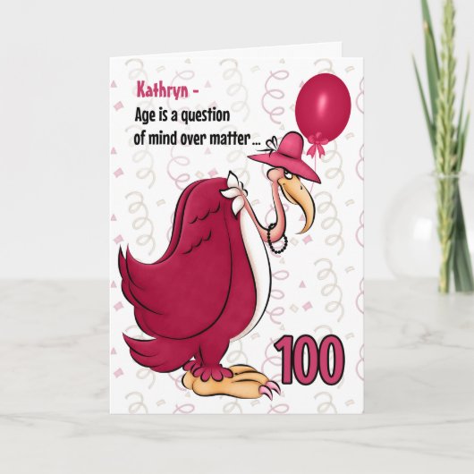 100th Funny Birthday Pink Buzzard met naam Kaart (Voorkant)