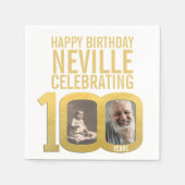 100th happy birthday gold white custom photo servet (Voorkant)