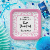 100th Party Willekeurig Nummer Patroon Roze/Wit Papieren Bordje (Feest)