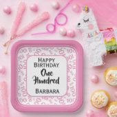 100th Party Willekeurig Nummer Patroon Roze/Wit Papieren Bordje (Feest)