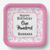 100th Party Willekeurig Nummer Patroon Roze/Wit Papieren Bordje (Voorkant)