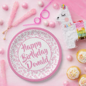 100th Party Willekeurig Nummer Patroon Roze/Wit Papieren Bordje (Feest)